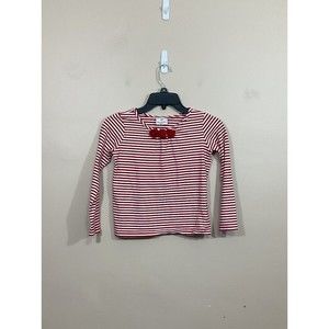 Hanna Andersson Girls Striped Shirt 130cm (8) Red White Rosette Preppy Flowers